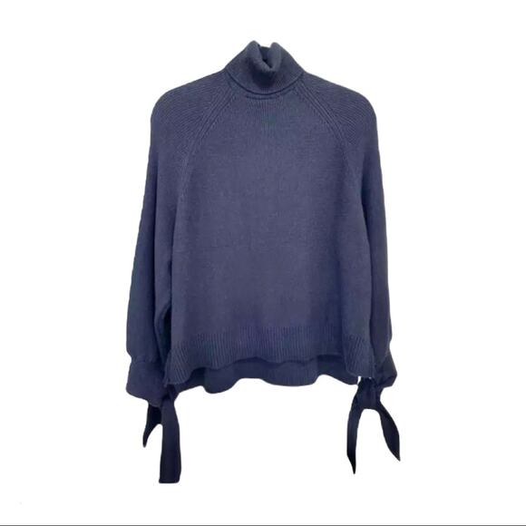 Zara black ribbed turtleneck sweater with ties size Small - Picture 1 of 10